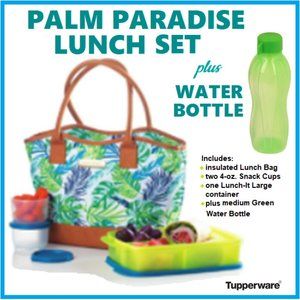 Tupperware Exclusive!! Palm Paradise 5 Piece Lunch Set with Eco Water Bottle